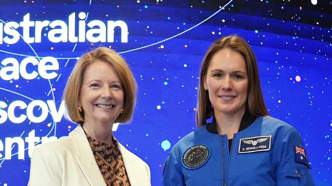 Former Australian Prime Minister Julia Gillard along with Australian astronaut Katherine Bennell-Pegg