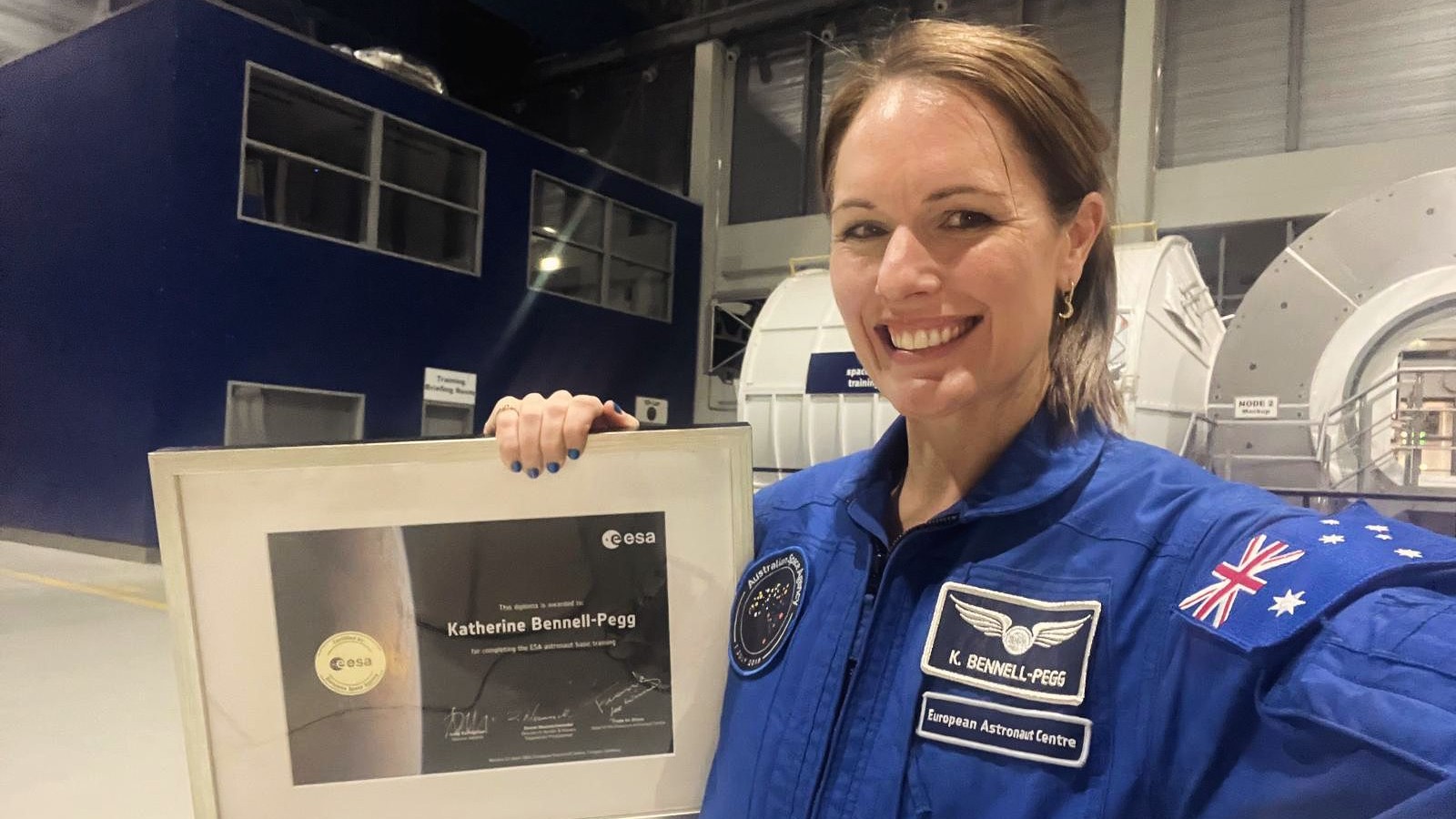 Australian astronaut Katherine Bennell-Pegg with astronaut training certification