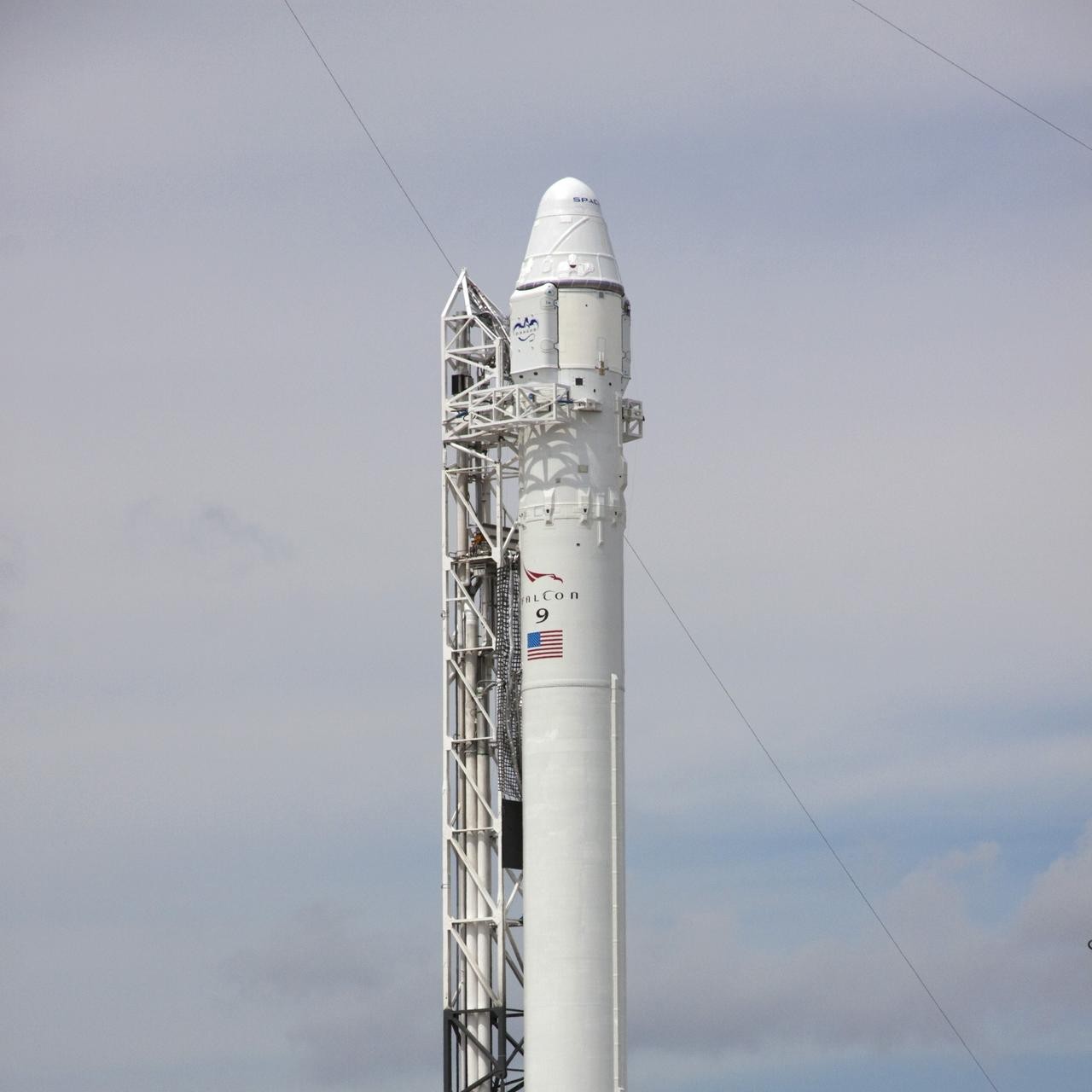 SpaceX’s Falcon-9 rocket, carrying a Dragon cargo capsule, ready for its first launch to dock with the International Space Station