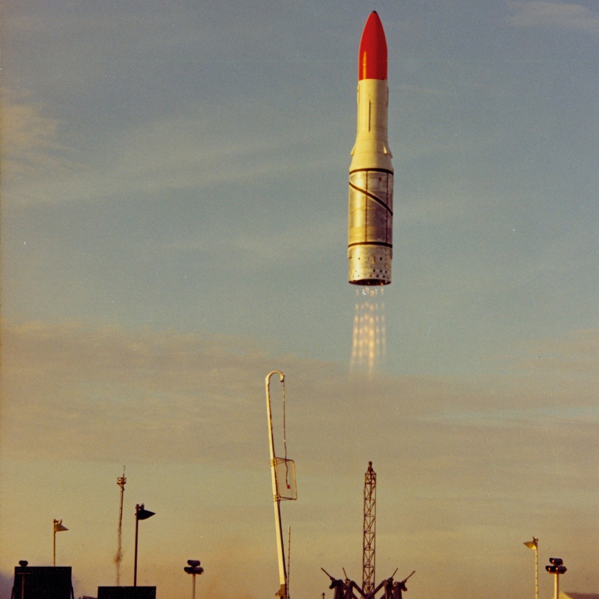 Britain’s Black Arrow rocket used RP-1 (aircraft fuel kerosene) and high-test peroxide as its fuel and oxidiser, producing an almost invisible flame. Credit: Defence Science and Technology Group