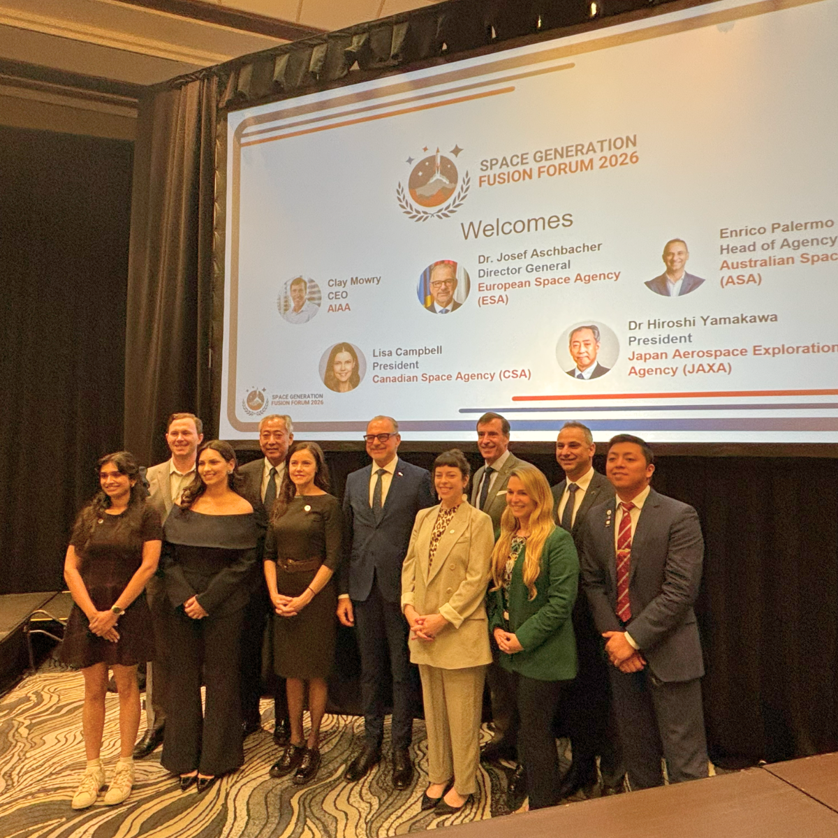 Clay Mowry CEO of the American Institute of Aeronautics and Astronautics, Mr Palermo, Dr Hiroshi Yamakawa President JAXA, ESA Director General Dr Josef Aschbacher DG, President Canadian Space Agency Lisa Campbell 