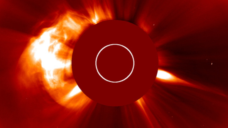 Coronal mass ejection observed in January 2026 (credit ESA, NASA, SOHO)