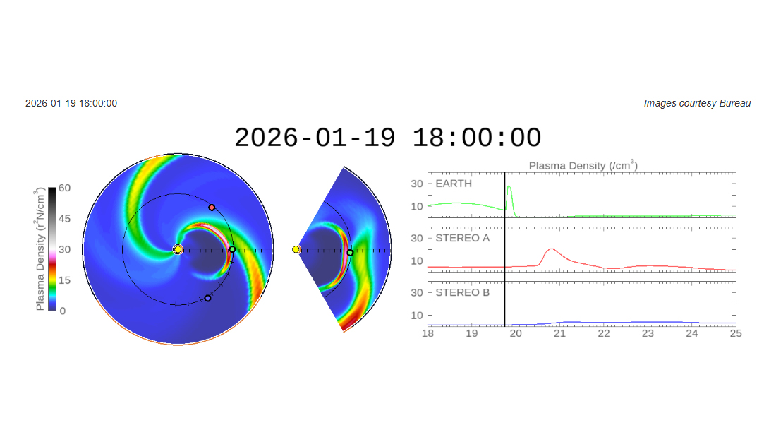 January 2026 coronal mass ejection modelling (credit Bureau of Meteororology)