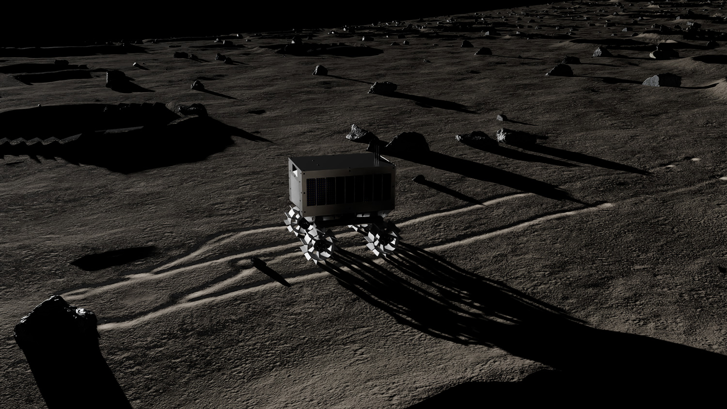 A lunar rover in LunarSim (Element Robotics)