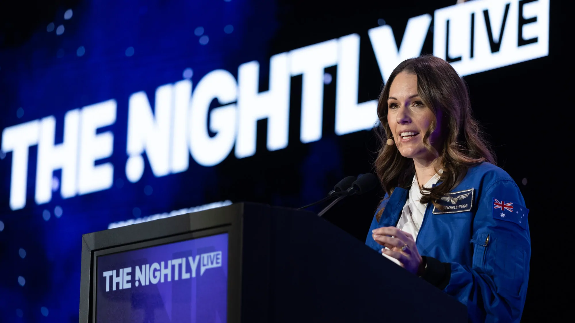 Australian astronaut Katherine Bennell-Pegg speaking at an event.