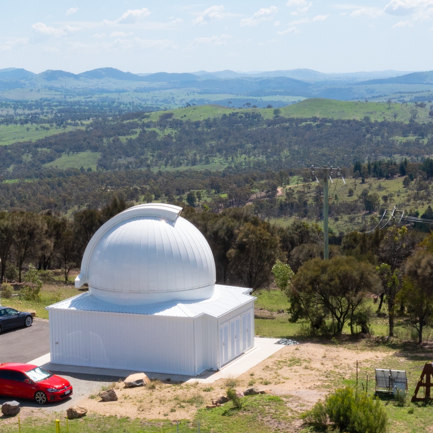 : A view of the ANU Quantum Optical Ground Station (QOGS) laser communication equipment at Mount Stromlo Observatory.