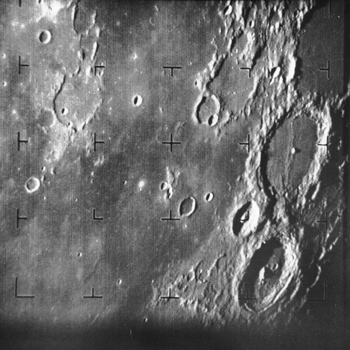 The first close-up mage of the Moon’s surface, taken by Ranger-7 as it descended towards the Moon in July 1964.  Credit: NASA