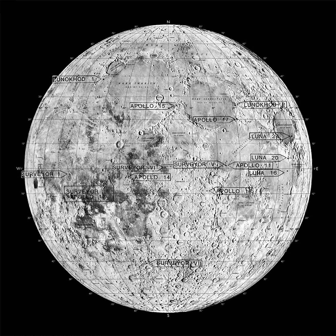False-colour image showing the presence of radioactive Thorium on the lunar nearside. Lunar Prospector data has been visualised, mapped onto an image from the Clementine mission.  Credit: NASA