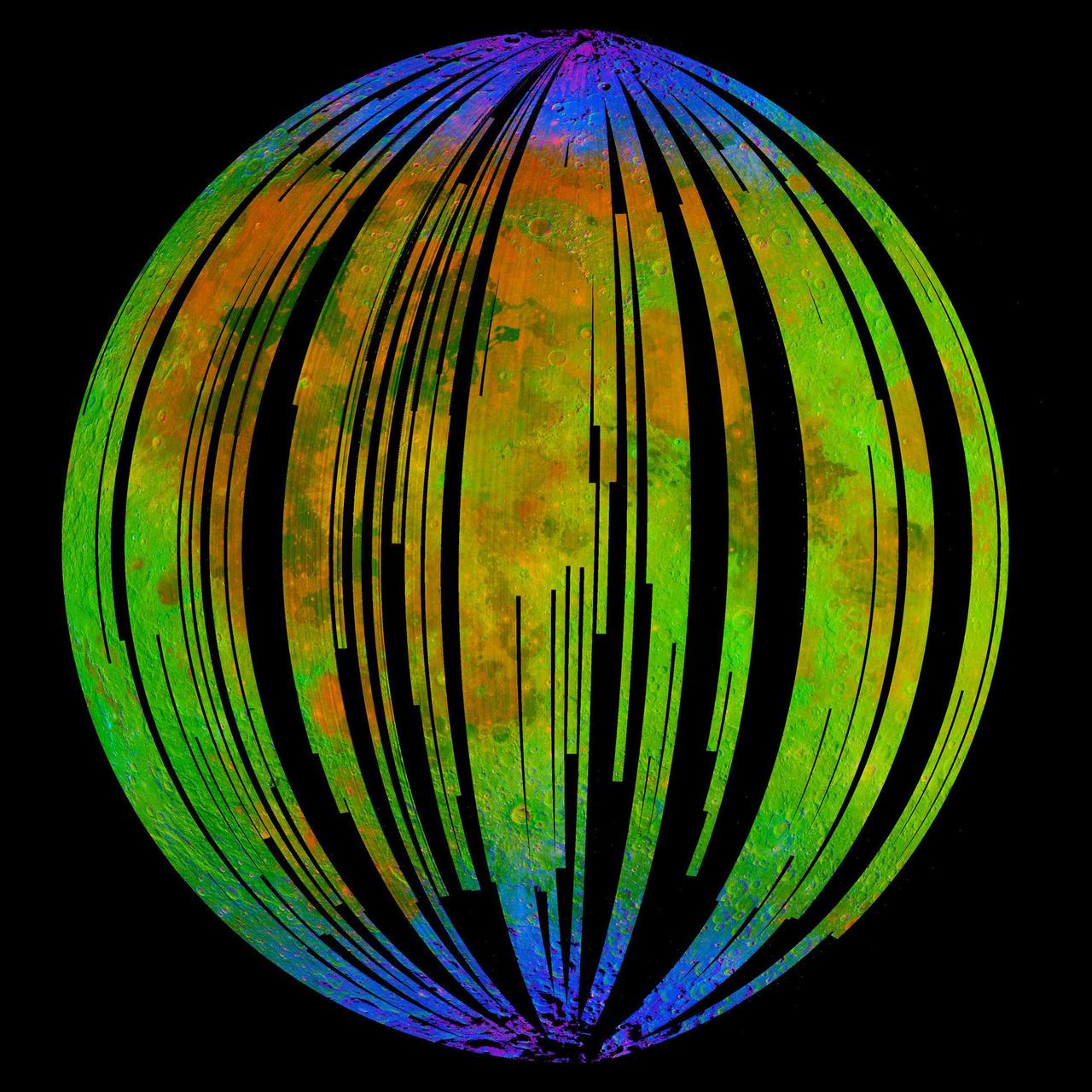 The blue tone in this is false-colour image from a NASA instrument on India’s Chandrayaan-1 mission indicates the presence of water in the Moon’s polar regions. Credit: NASA/ISRO