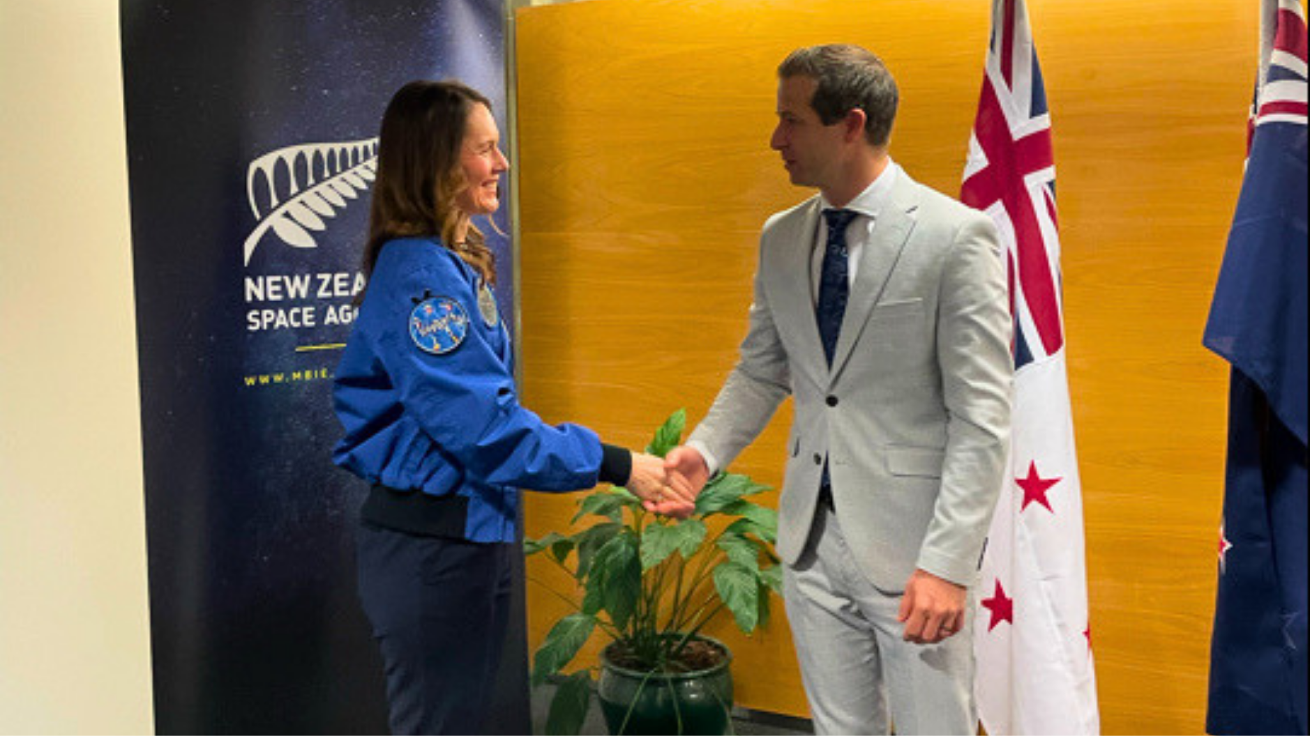 Australian astronaut Katherine Bennell-Pegg with Minister for Space Chris Penk 