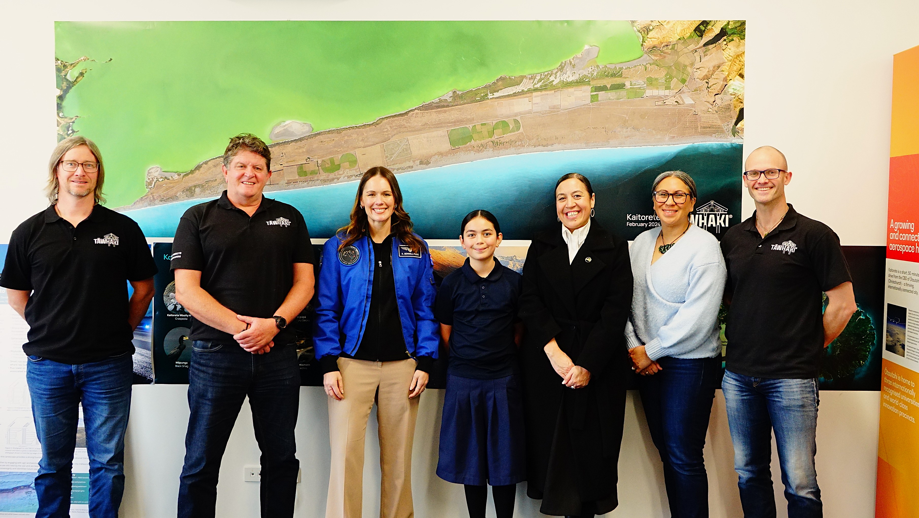 Australian astronaut Katherine Bennell-Pegg with the team at the Tāwhaki National Aerospace Centre in Christchurch.