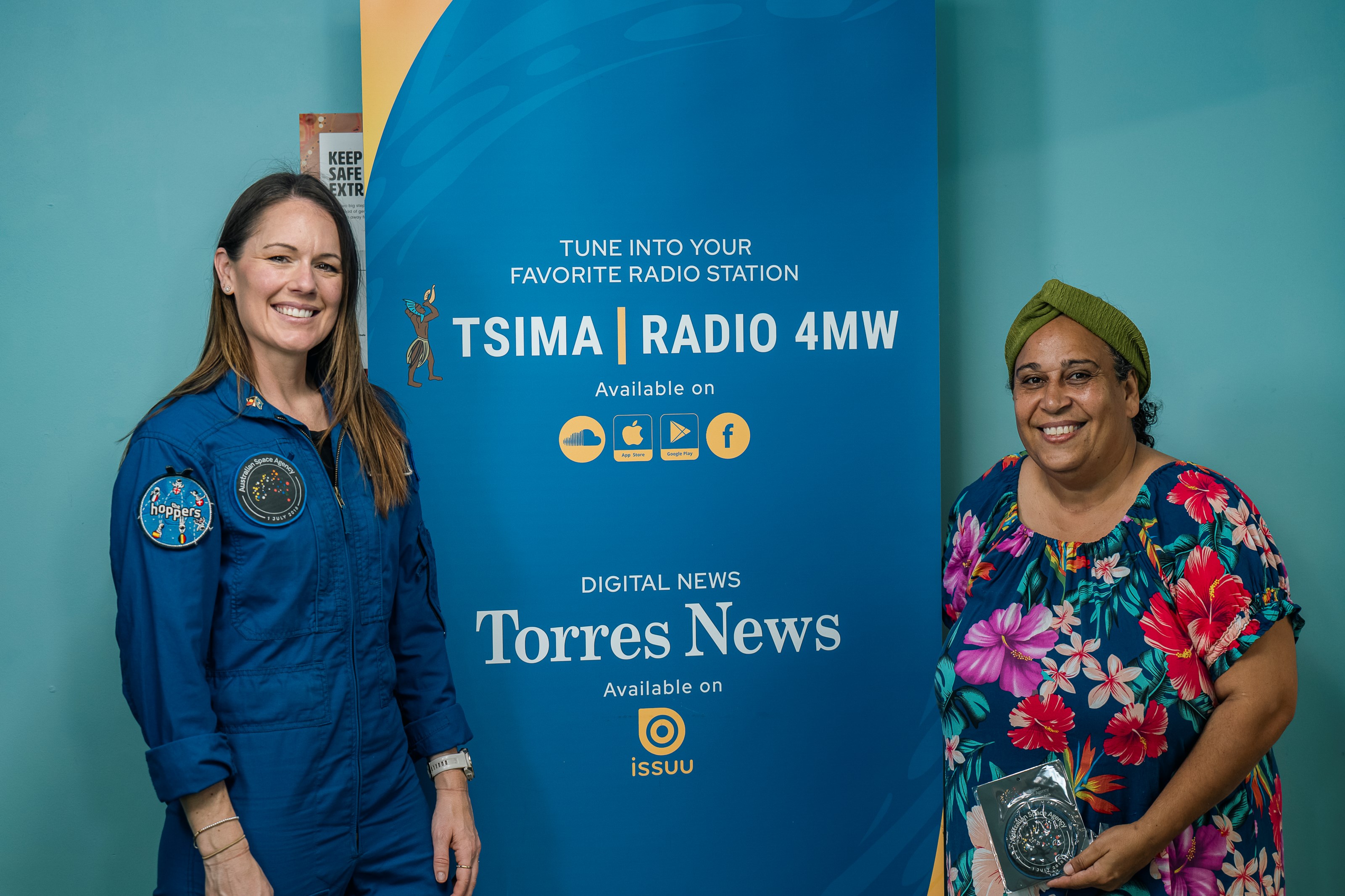 Aussie astronaut Katherine Bennell-Pegg speaking with the local community broadcasters in the Torres Strait
