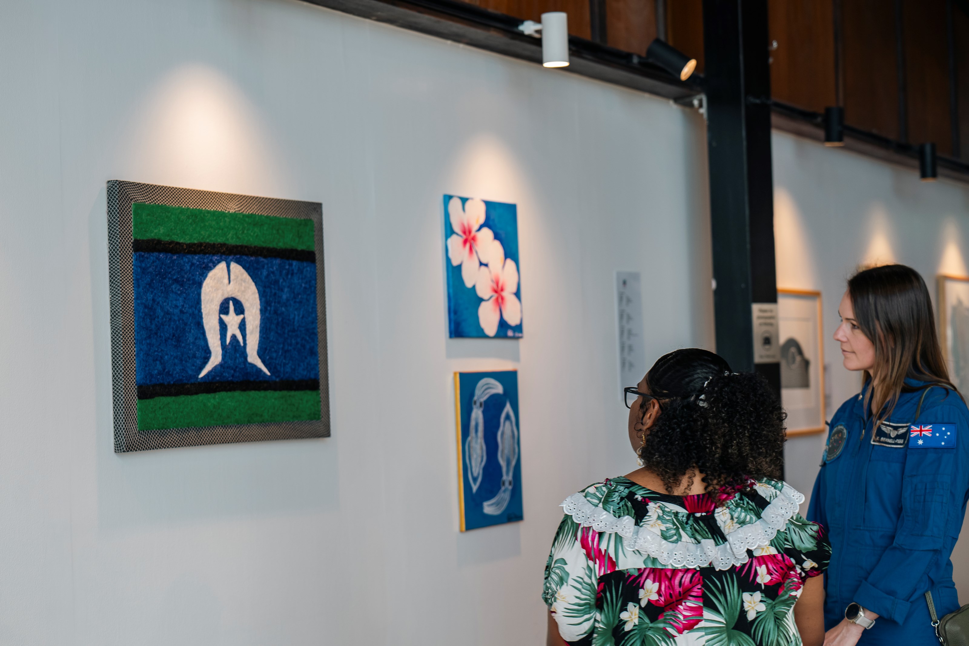 Aussie astronaut Katherine Bennell-Pegg observing the exhibits at Gab Titui Cultural Centre in the Torres Strait