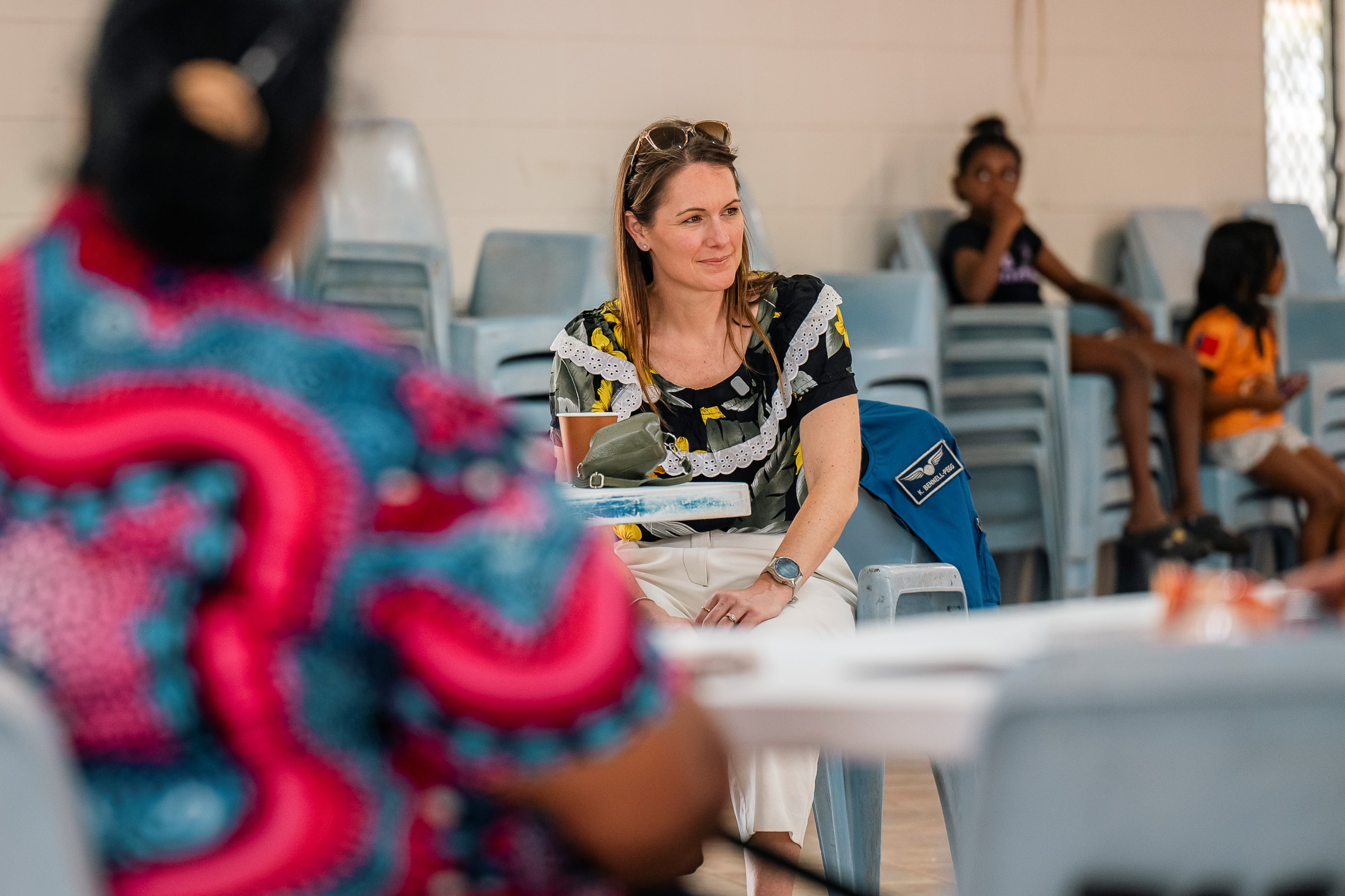 Aussie astronaut Katherine Bennell-Pegg at a community event in the Torres Strait