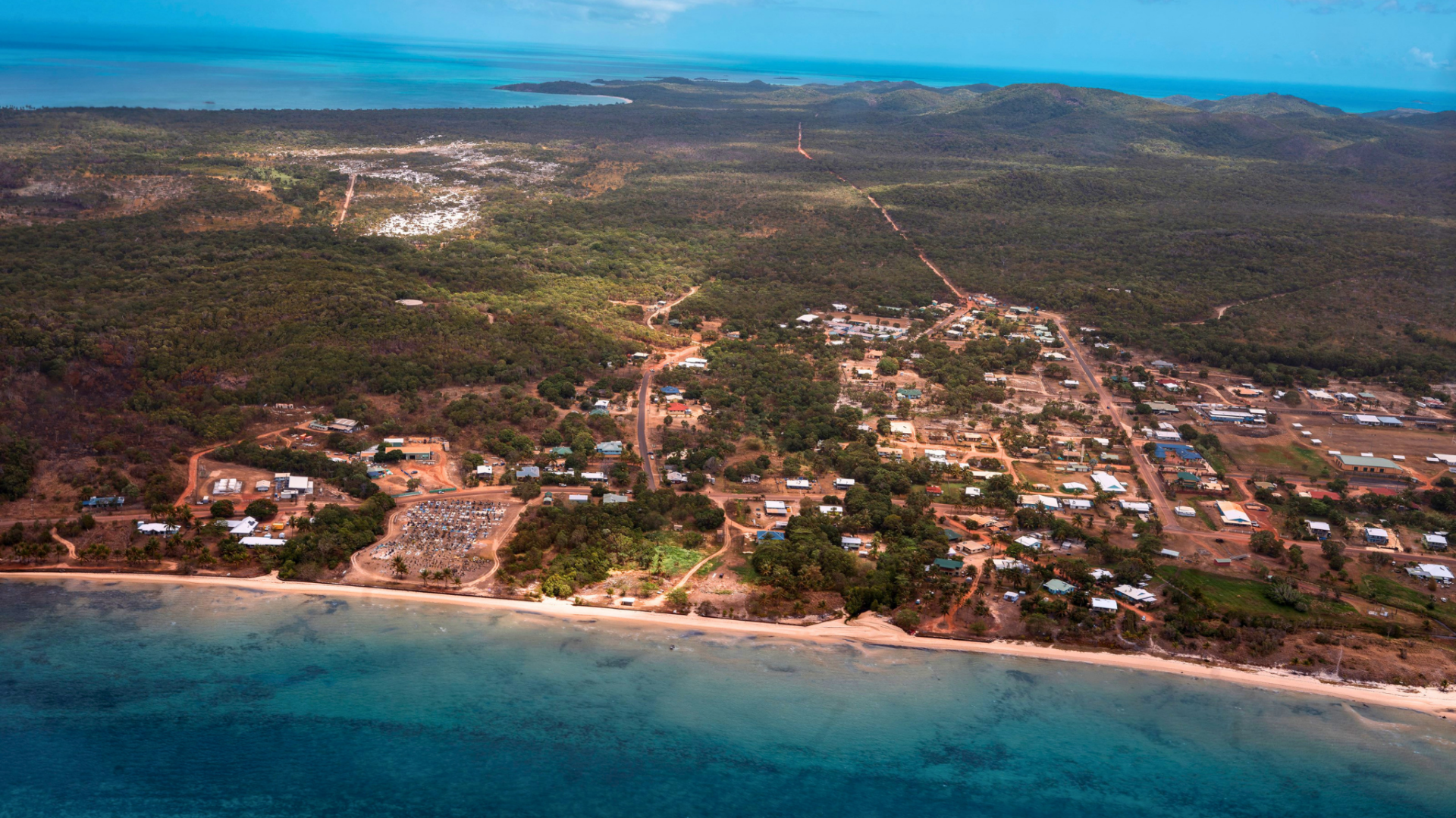 An aerial view of a town in the Torres Strait