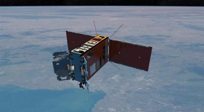 An object in space floating over Earth