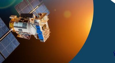 Satellite in space with Indan and Australian flags crossed