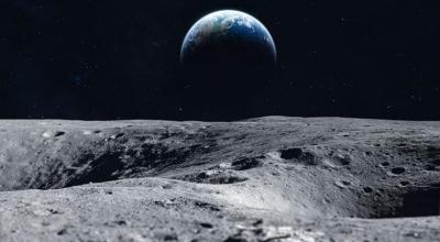 An out of space image from the perspective of the moon looking at earth.