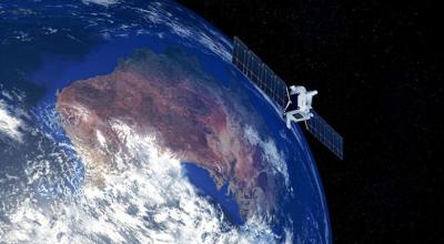 3D image of Earth with a satellite above Australia