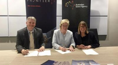 A photo of Frontier and Australian Space Agency leaders signing the statement.