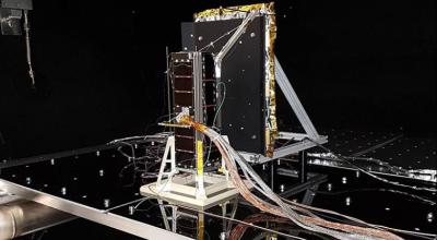 Satellite inside a testing facility