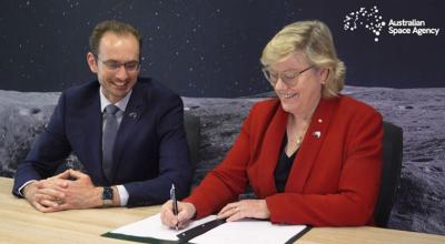 Photo of the Australian Space Agency signing the Artemis Accords.
