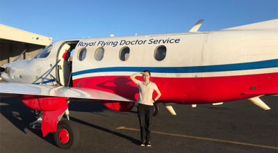 Vienna Tran with Royal Flying Doctor Service aircraft.