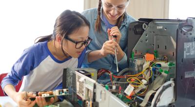 Kids working on computer