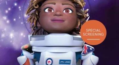 Event promotional poster with cartoon astronaut 