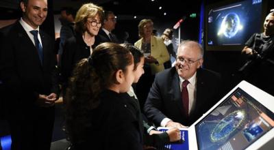 PM Scott Morison and other adults talking to school children