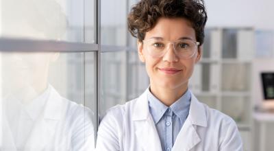 Woman in lab coat