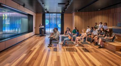 Students attend a presentation at the Australian Space Discovery Centre