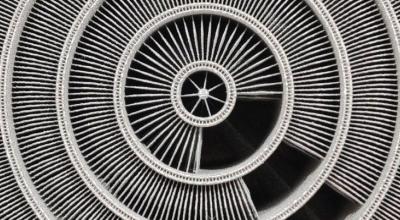 Close upof the concentric circles of Conflux’s 3D printed heat exchanger.