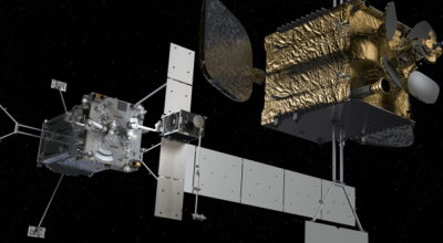 An illustration of a satellite in space.