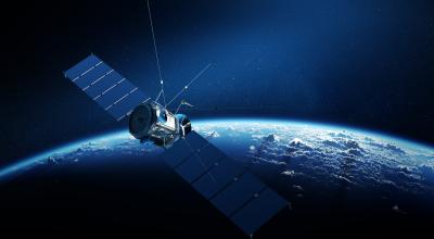 An illustration of a satellite in space.