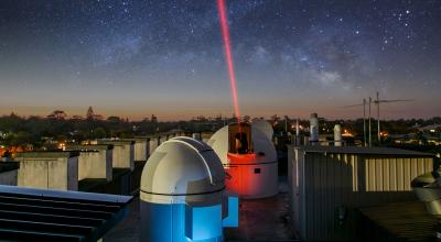 Laser display from a ground station.