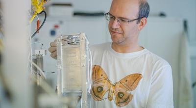 A person working in a laboratory. 