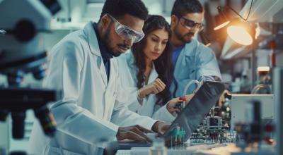 A group of people working in a lab