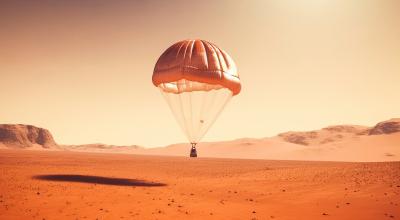 An illustration of a space object landing
