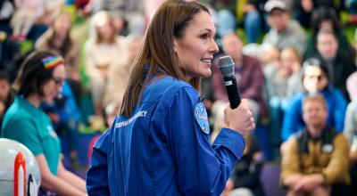 Person speaking at an event