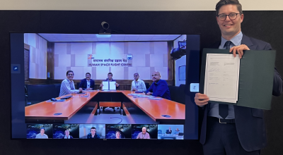Australian Space Agency representative and ISRO representatives with the signed Implementing Agreement