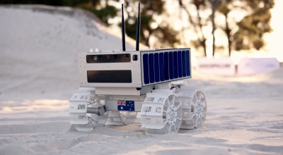 A lunar rover demonstrating its functions