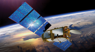 An illustration of a space object in orbit