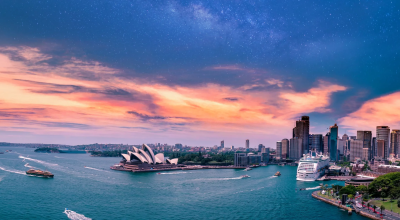 Sydney harbour from the Bridge - showing the Opera House and city