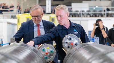 Australian Prime Minister the Hon Anthony Albanese MP along with a team member from Gilmour Space Technologies