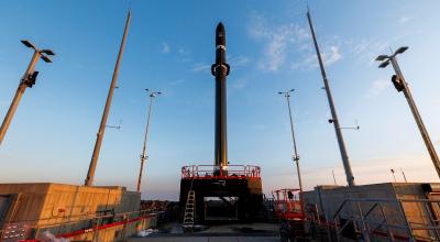 The Hypersonix DART AE vehicle aboard Rocket Lab’s HASTE launch vehicle at the Virginia Spaceport Authority’s Mid-Atlantic Regional Spaceport on Wallops Island, Virginia