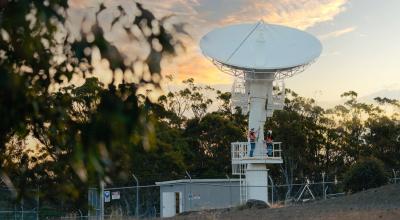 The 7.3m antenna from the ground (credit UTAS)