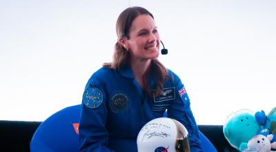 Australian astronaut Katherine Bennell-Pegg speaking at an event.