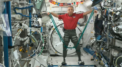 JAXA astronaut Furukawa Satoshi performs "Starfish exercise for Microgravity" proposed by students from Thailand for Asian Try Zero-G 2023. Credit: JAXA/NASA
