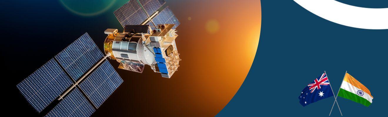 Satellite in space with Indan and Australian flags crossed
